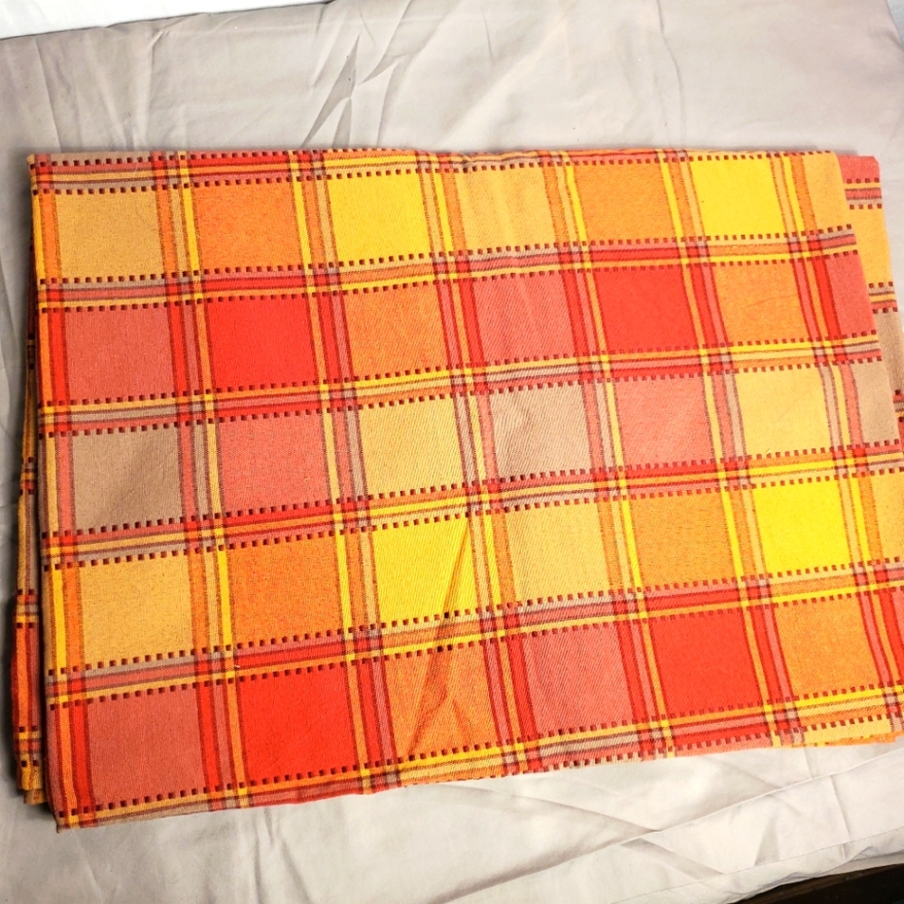 Autumn Rectangular Orange/Red/Yellow Plaid Pattern Large Table Cloth Decor